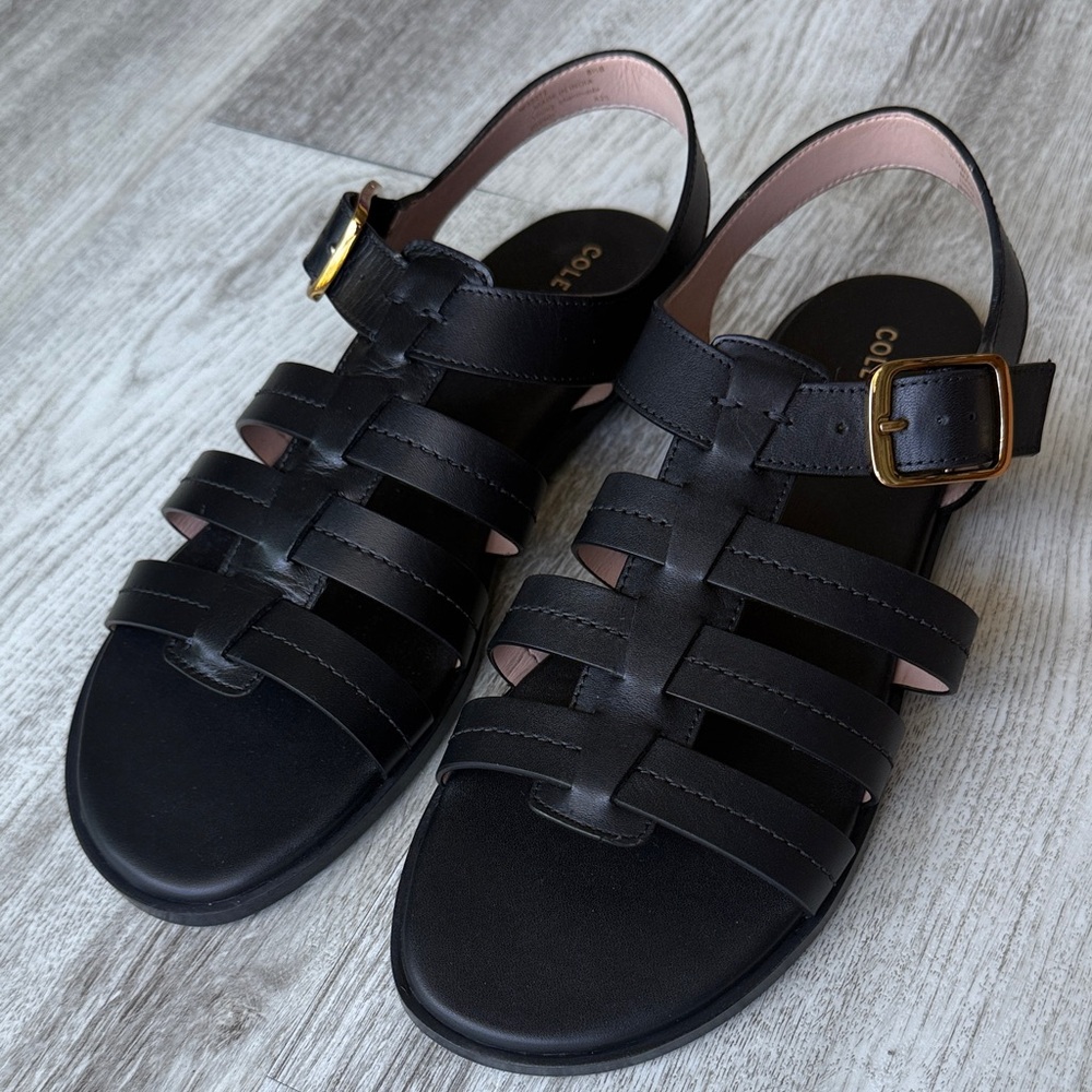 Cole Haan Flynn Fisherman Gladiator Leather Sandal, Black, Size 8.5